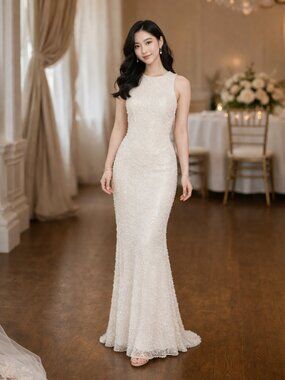 Vintage Cache Beaded Silk Gown XS Off White Wedding Prom Formal Dress